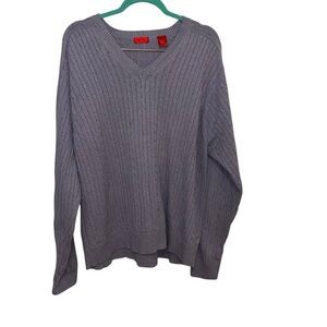 IZOD XL Cable Knit Pullover V-Neck Long Sleeve cornflower Sweater 100% Cotton